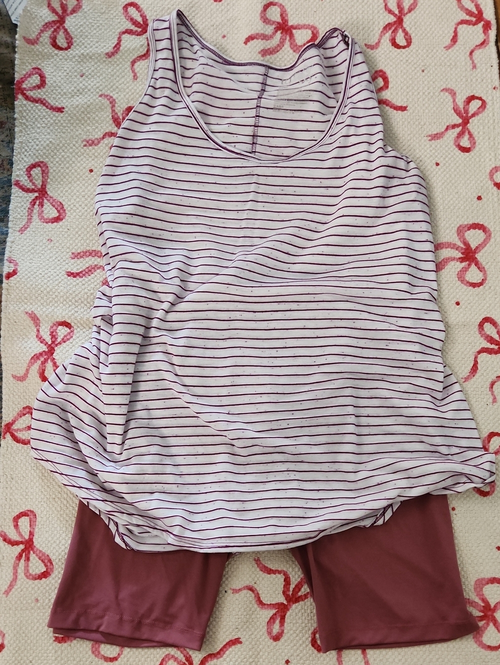 Terra & Sky Wķomen’s Striped Scoop Neck Tank Top With Matching Biker Shorts